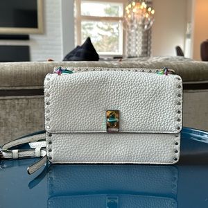 White Rebecca Minkoff Bag with silver iridescent hardware